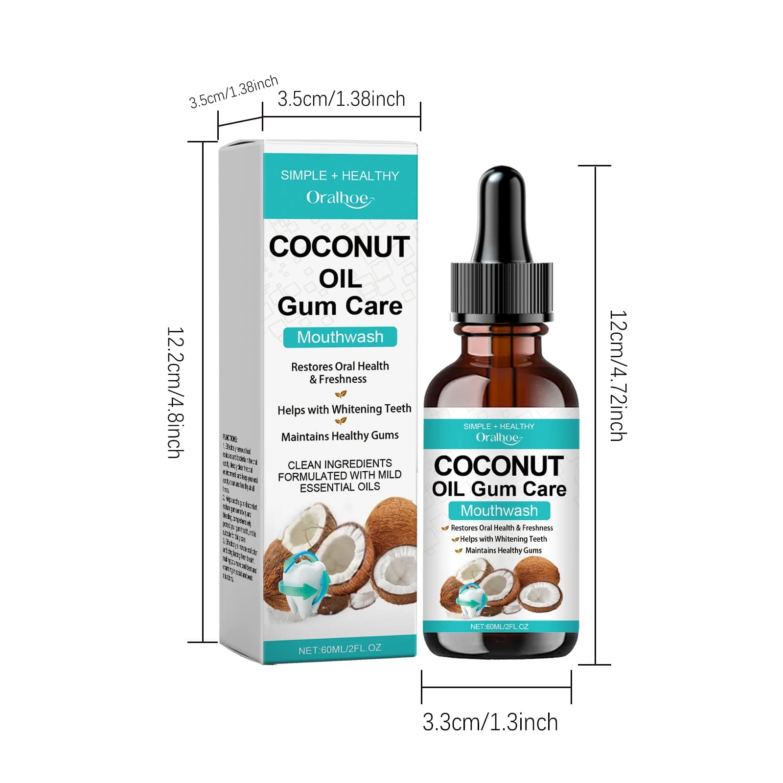 Huile de traction de menthe de noix de coco, bain de bouche, dissolvant de taches de dents sans alco