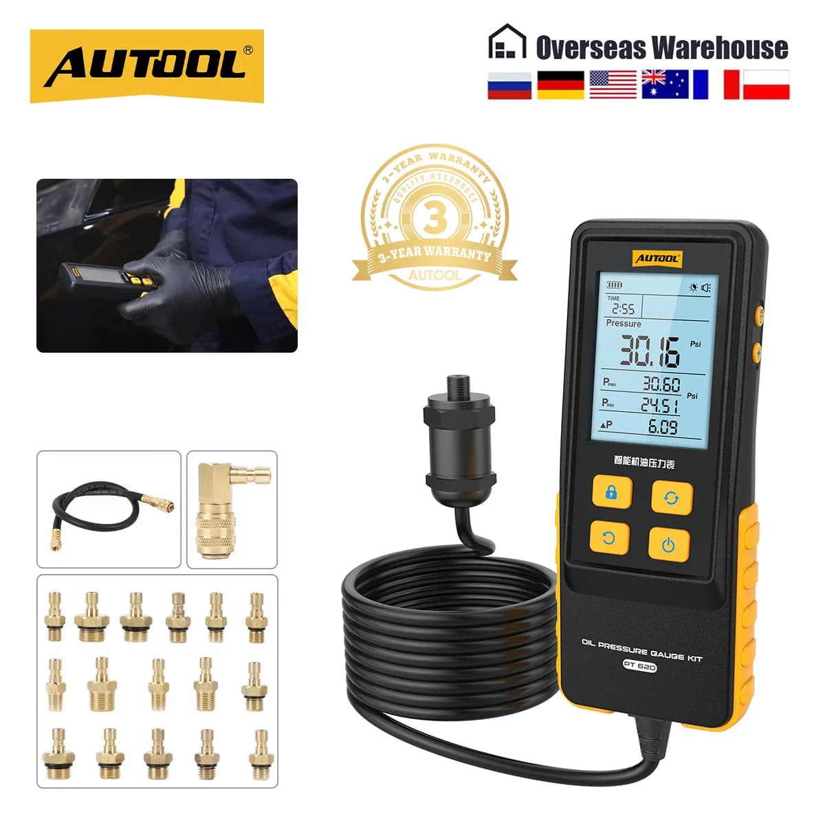 AUTOOL PT620 jauge de pression d'huile moteur 0-29.4 Bar outil de diagnostic d'affichage numérique p