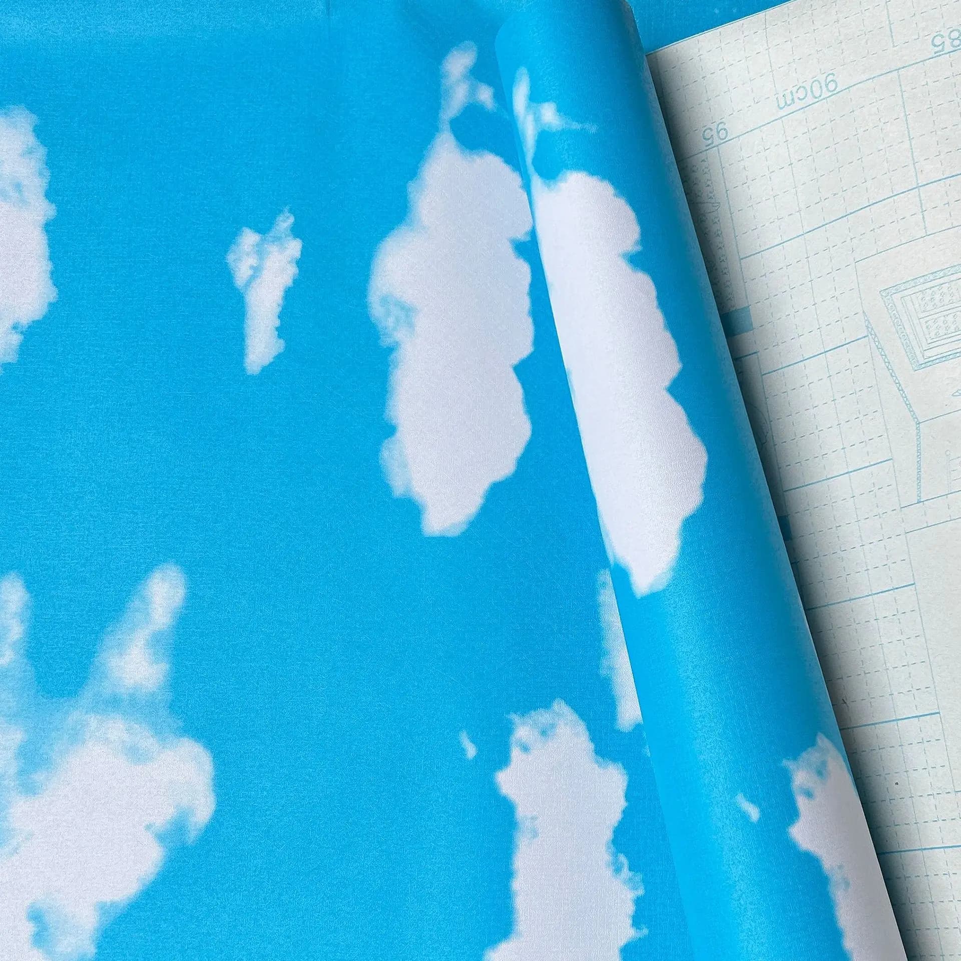 Papier peint auto-adhésif en PVC pour plafond, nuages blancs, ciel bleu, fleurs, résistant à l'humid