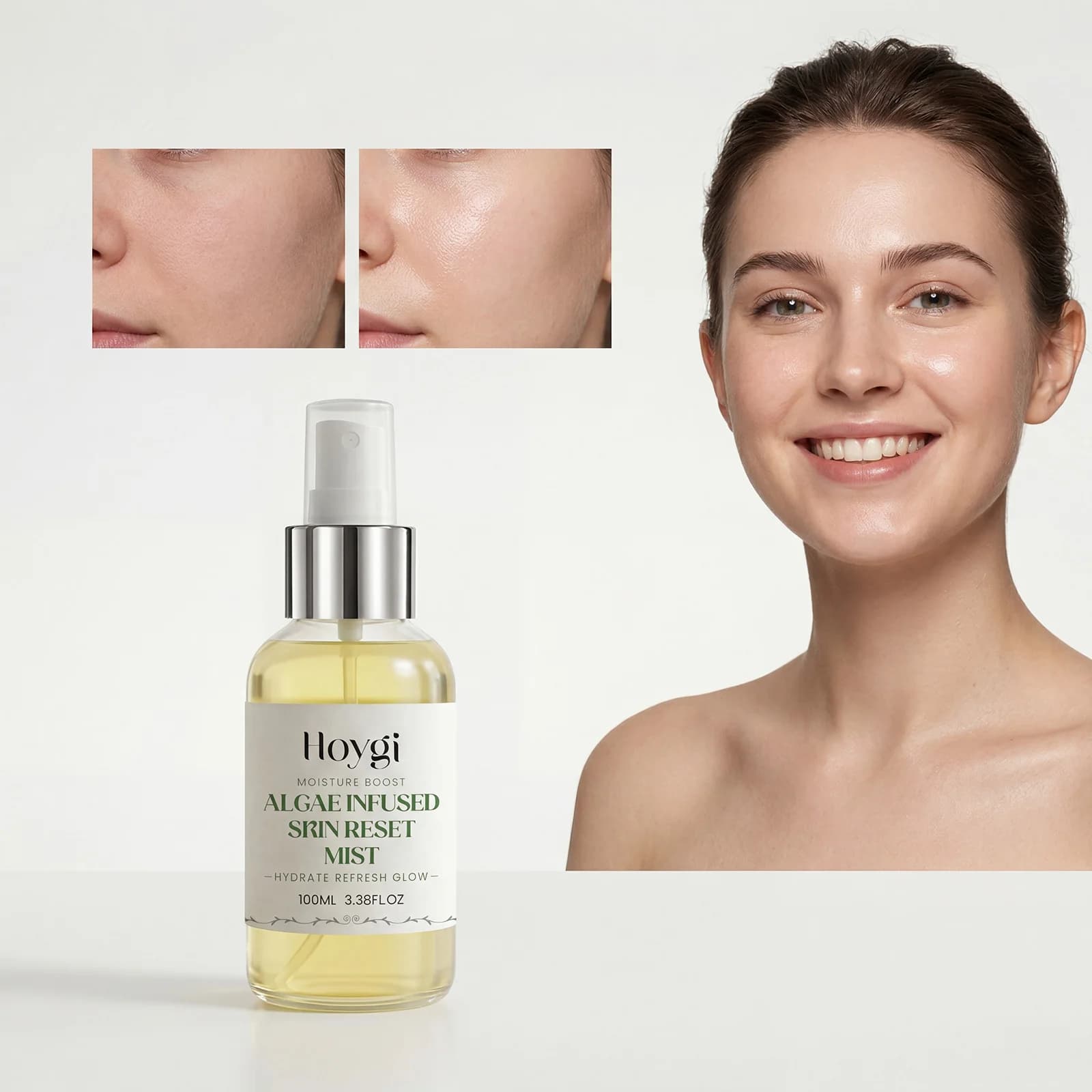 Le spray d'essence rajeunissante aux algues hydrate et prend soin de la peau du visage sèche, délica