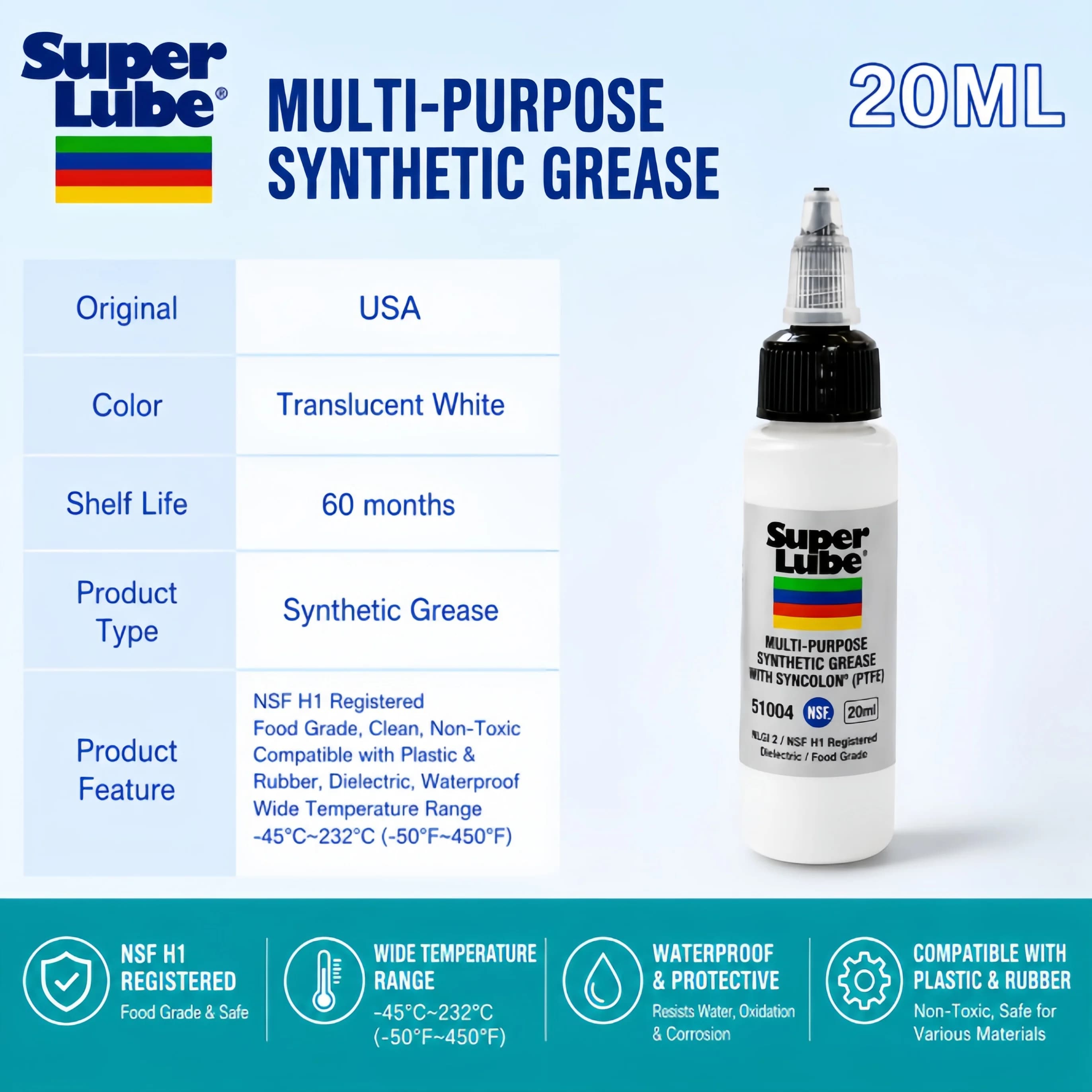 Super Lube 51004 Huile Synthétique ISO 100 NSF H1 Lubrifiant de Qualité Alimentaire pour Interrupteu