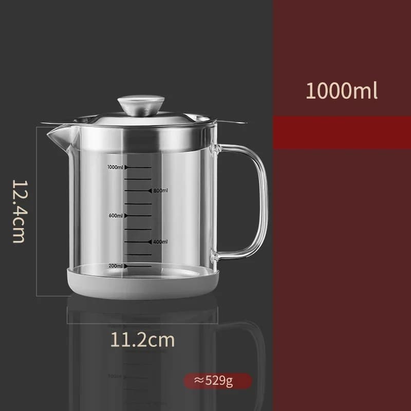 Pot à huile en verre transparent 1L/1.5L avec échelle graduée, séparateur et réservoir de stockage d