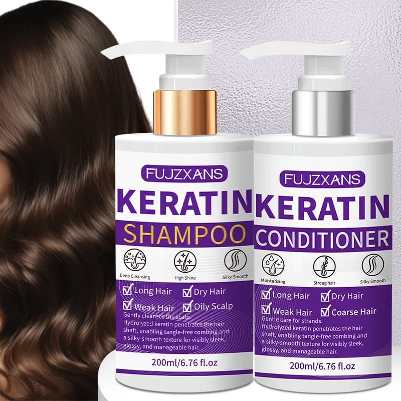 Ensemble Shampooing et Après-Shampooing à la Kératine, Traitement Professionnel Réparateur et Lissan
