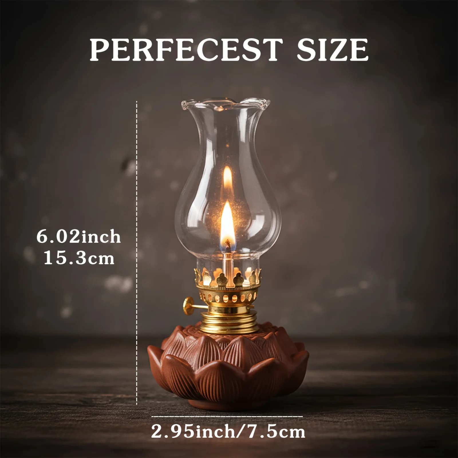 Lampe à huile vintage en céramique Lotus, coupe-vent, avec abat-jour en verre, mèche réglable, éclai