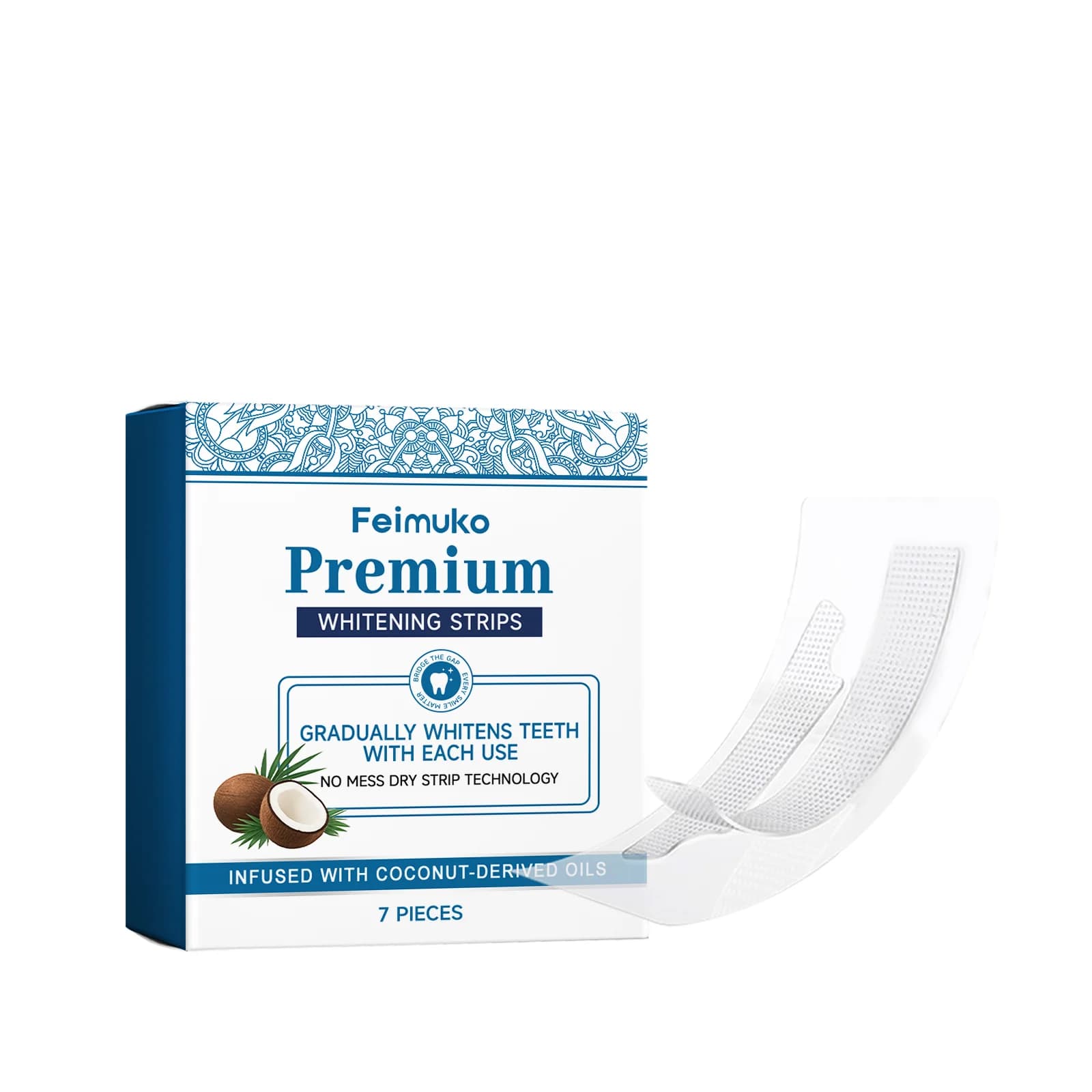 Bandes de gel blanchissantes professionnelles pour les dents à l'huile de coco naturelle, éliminent 