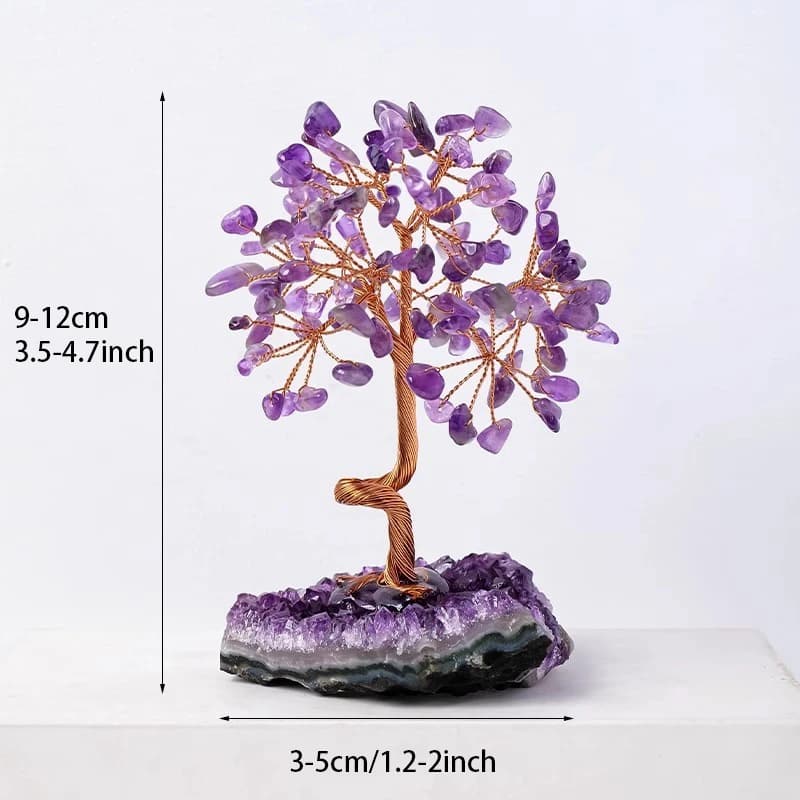 Arbre en grappe de cristal d'améthyste naturelle – Base en pierre concassée pour la décoration de la