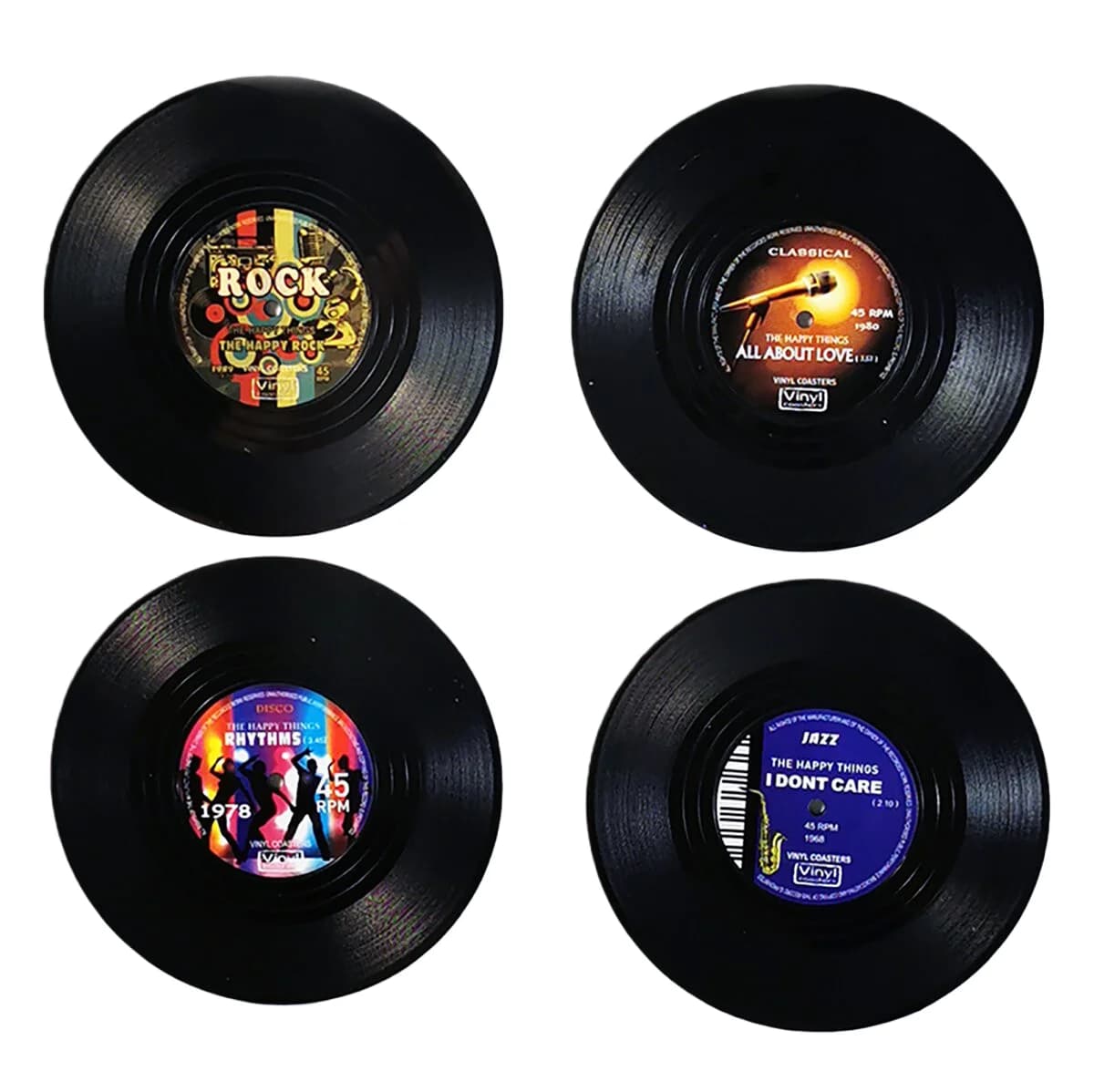 Sous-verres de disque vinyle rétro amusants, ensemble de 6 sous-verres de boissons créatifs avec sup