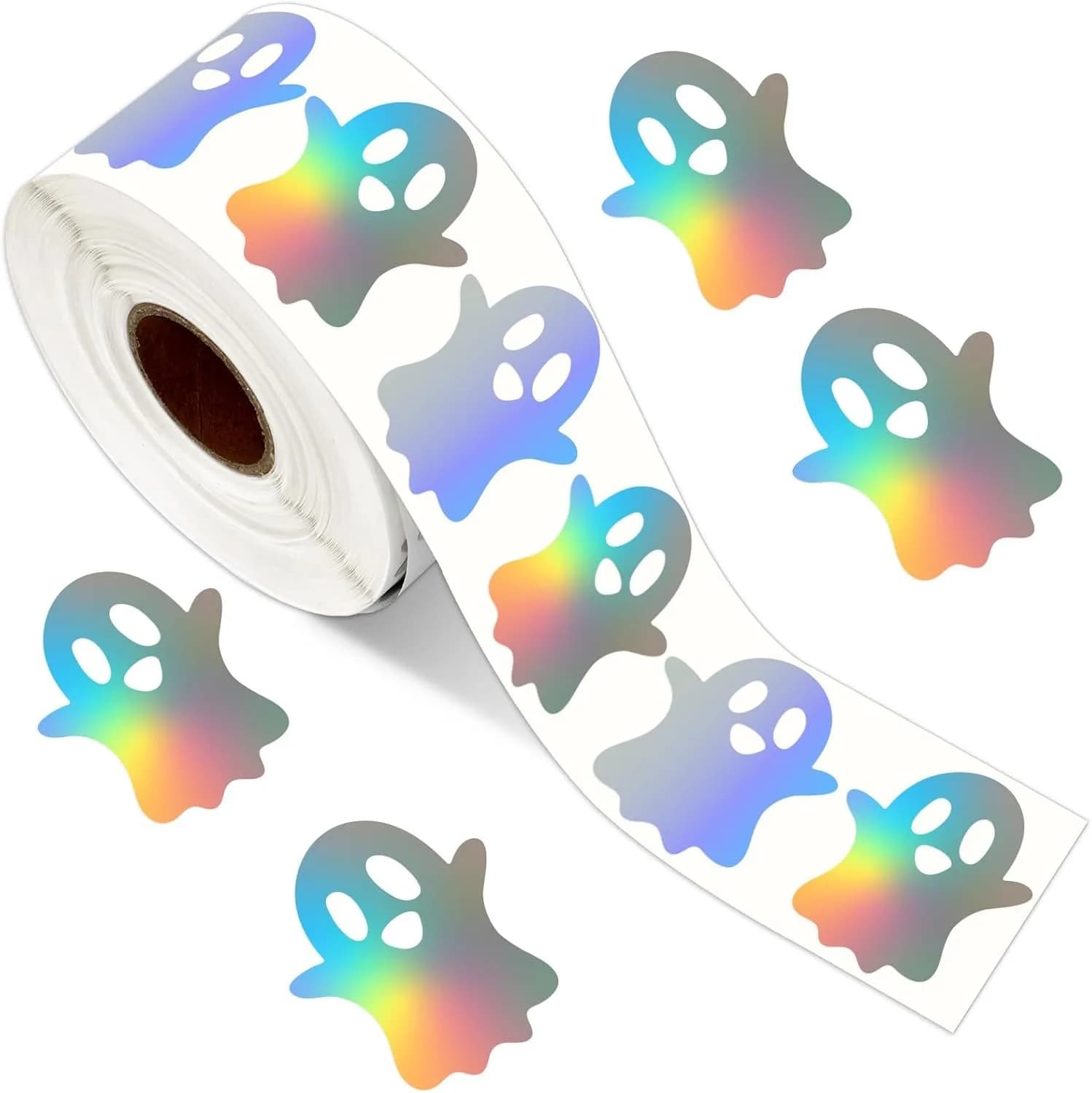 Rouleau d'autocollants fantômes d'halloween, 500 pièces, autocollants Laser fantôme, autocollants dé