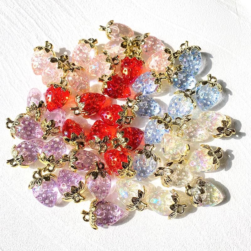 Breloques acryliques fraise rouge, vente en gros, Lots de pendentifs fruits colorés, bricolage pour 