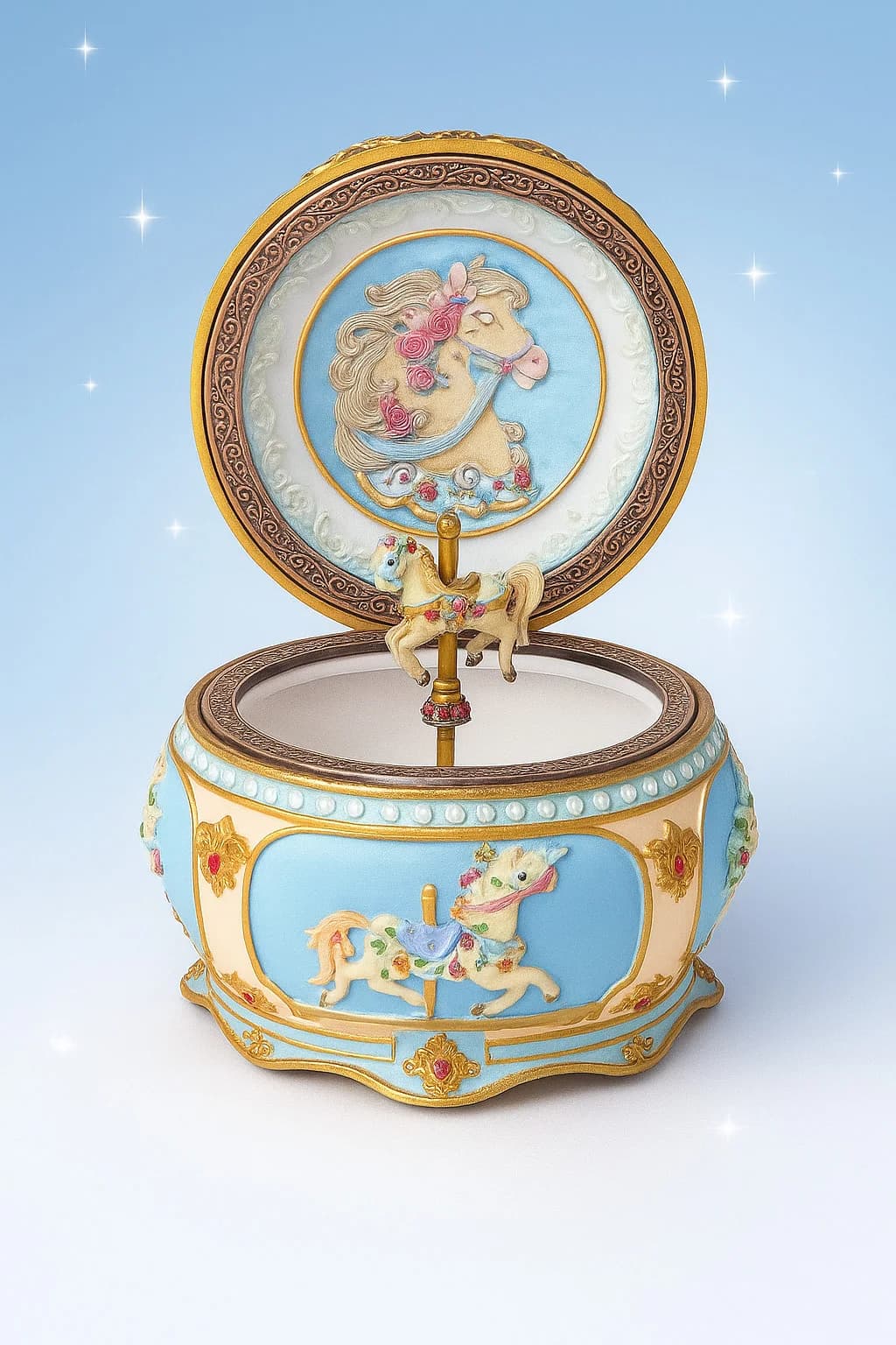 Boîte à musique carrousel Merry-Go-Round avec mouvement Sankyo à 18 notes – Cadeau musical exquis po