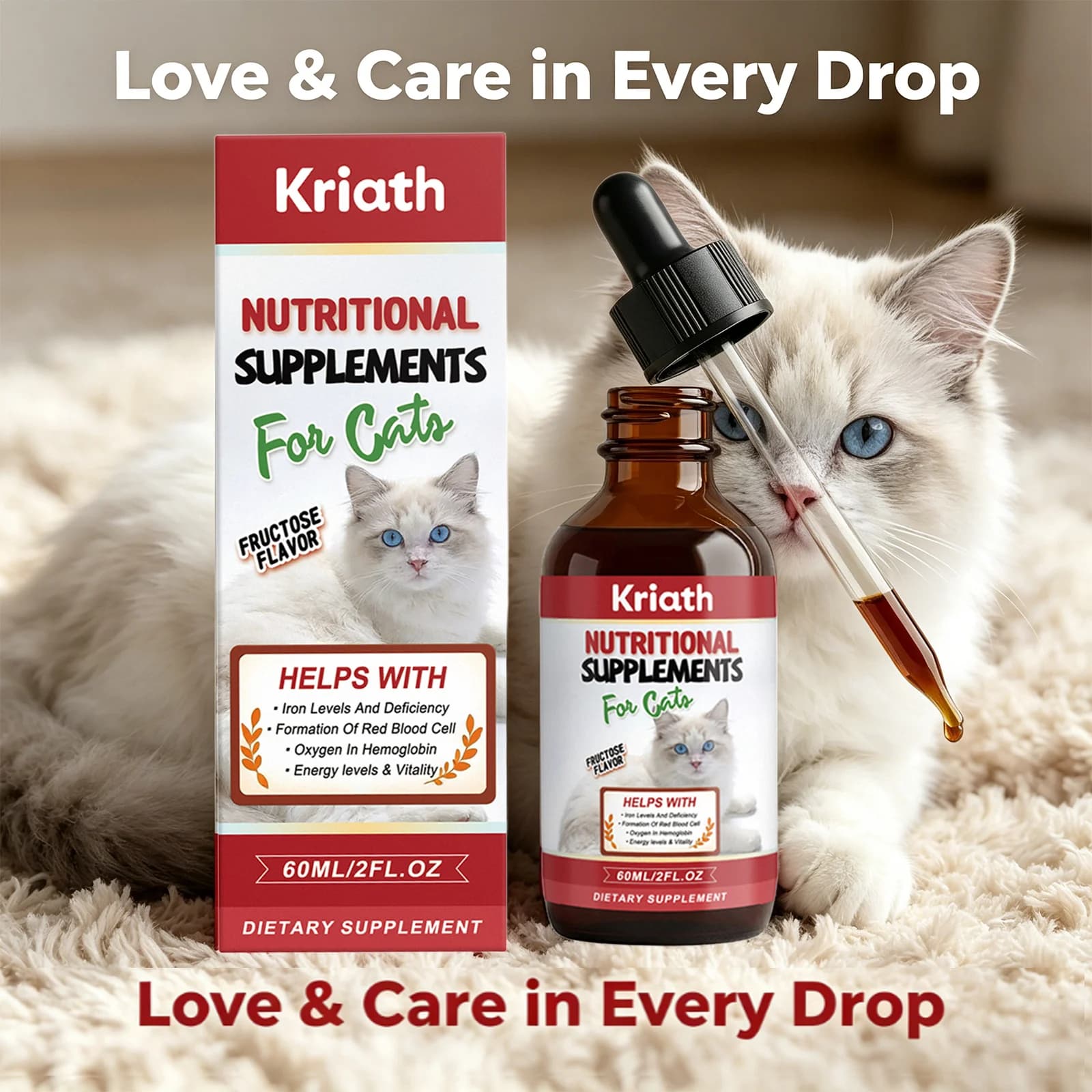Complément Nutritionnel Liquide Kriath pour Chat : Booste l'Énergie, la Vitalité et la Production de