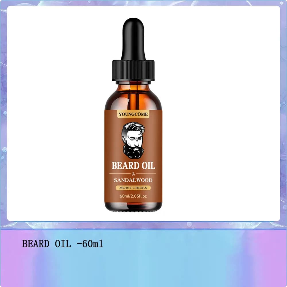 Huile de croissance de barbe bio et baume au bois de santal 1/2/4 Set-24H nourrissant, sans flocons,