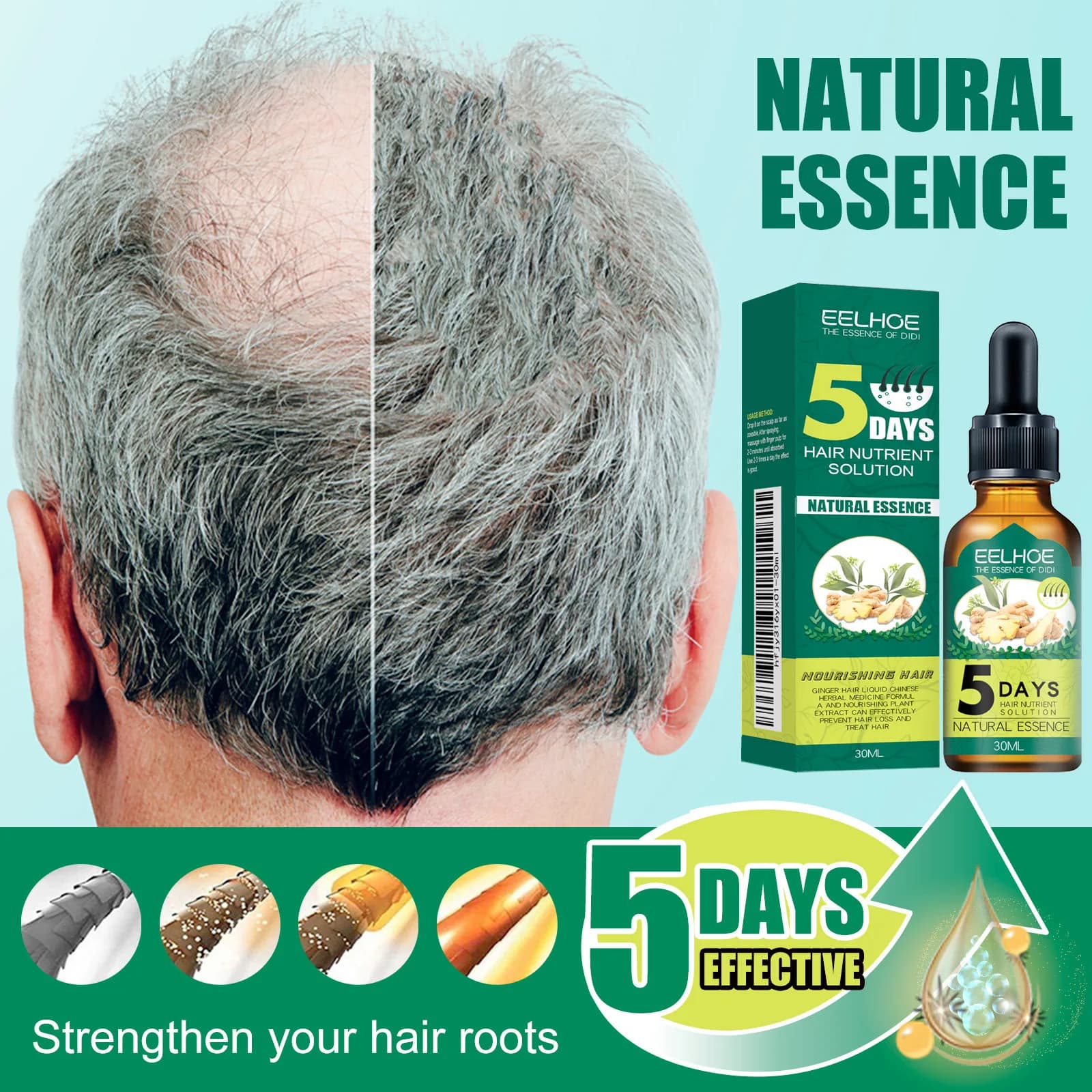 Huile Essentielle Capillaire au Gingembre EELHOE : Hydrate et Adoucit les Cheveux, Répare les Cheveu