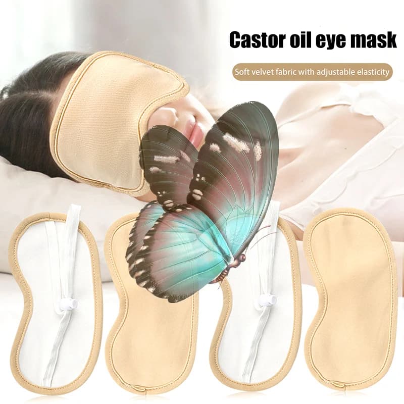 Masque pour les yeux en huile de ricin bio réutilisable avec sangle élastique ajustable, coussinet o