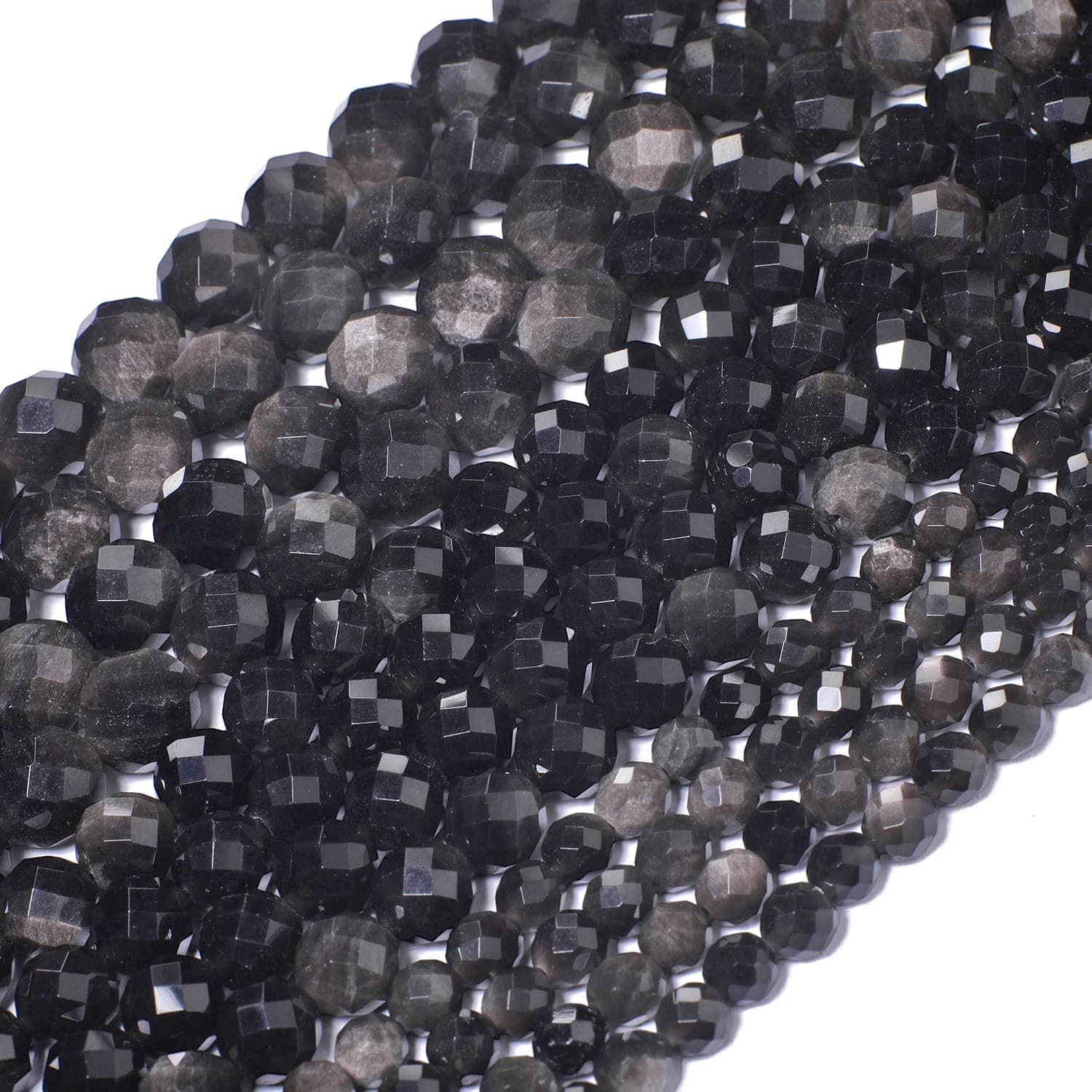 Perles en pierre d'obsidienne couleur argent naturel 6mm 8mm 10mm, perles rondes à facettes, perles 