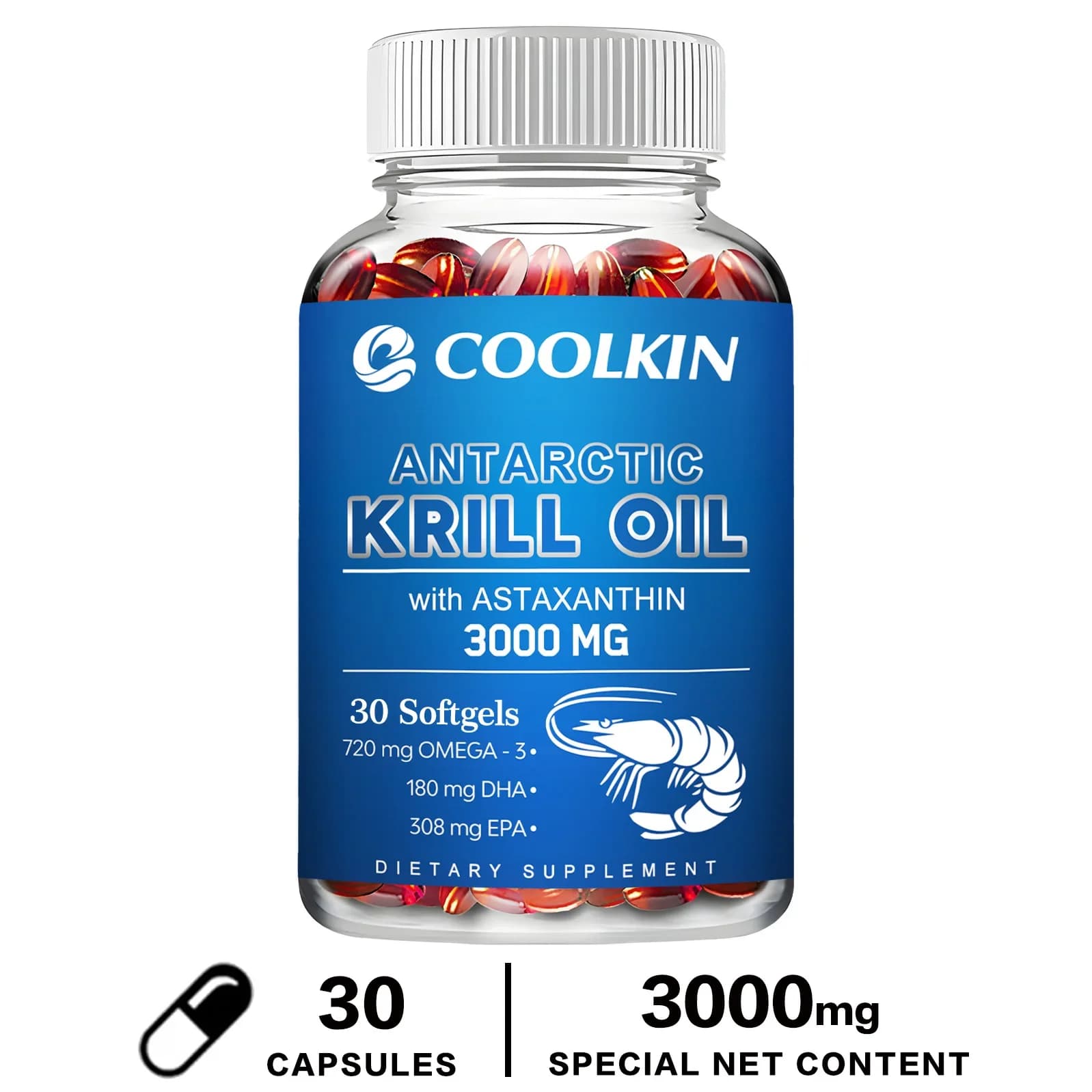 Complément d'huile de Krill antarctique : favorise la santé de la peau, des os et des articulations 