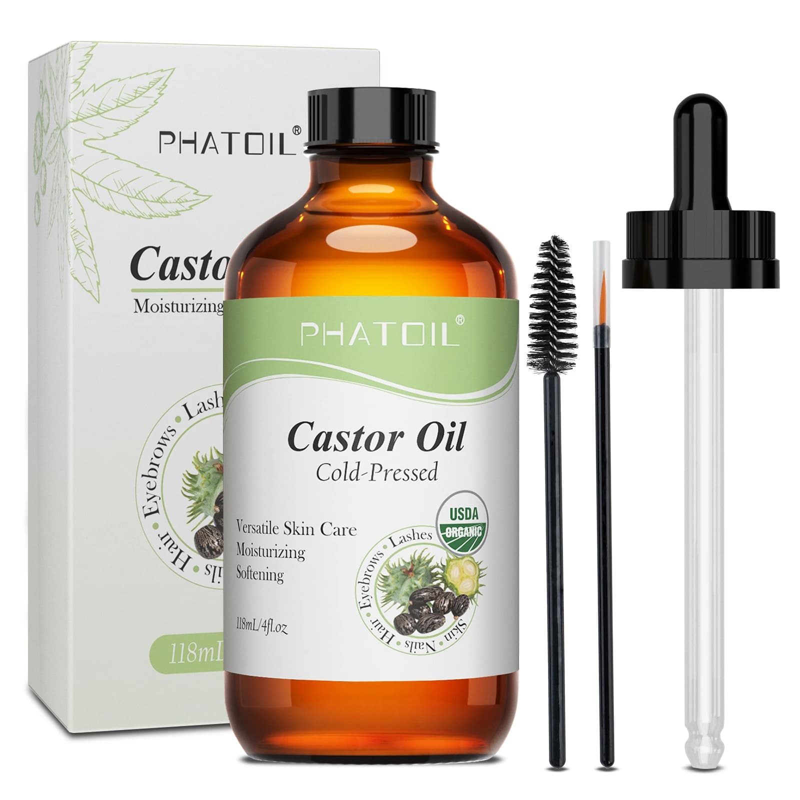 PHATOIL Huile de ricin biologique pressée à froid 118 ml/236 ml 100% naturelle Huiles de ricin