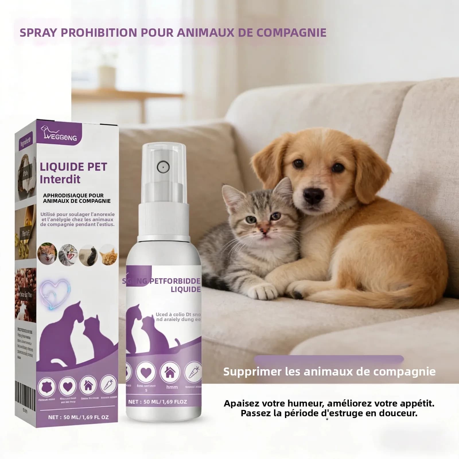 Diffuseur de phéromone en Spray apaisant pour animaux de compagnie, pour chats et chiens, réduit l'a
