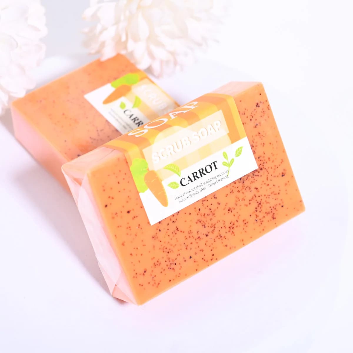 Savon carotte 100 % biologique, granulés de noix naturelles, huile essentielle blanche brillante, sa
