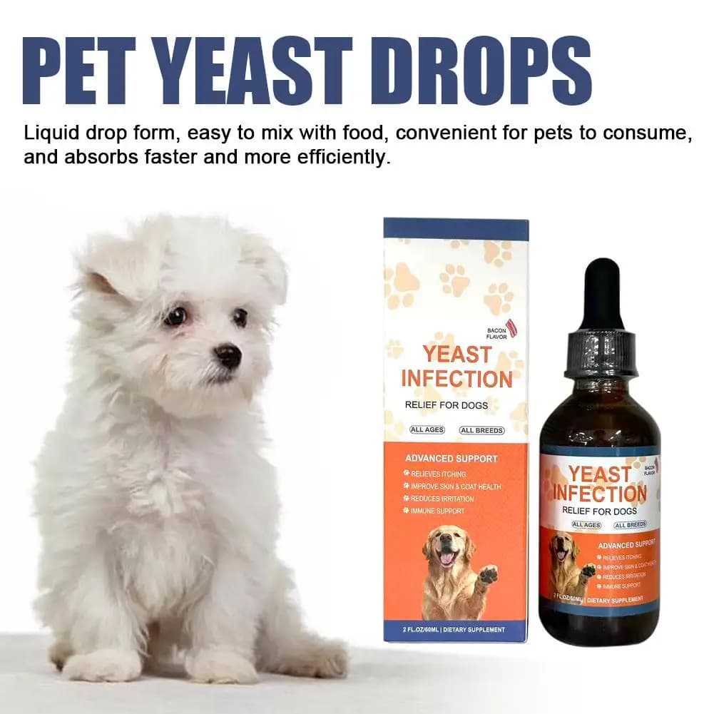 Gouttes liquides de 60 ml pour chiens et chats contre les infections à levures – Complément pour la 