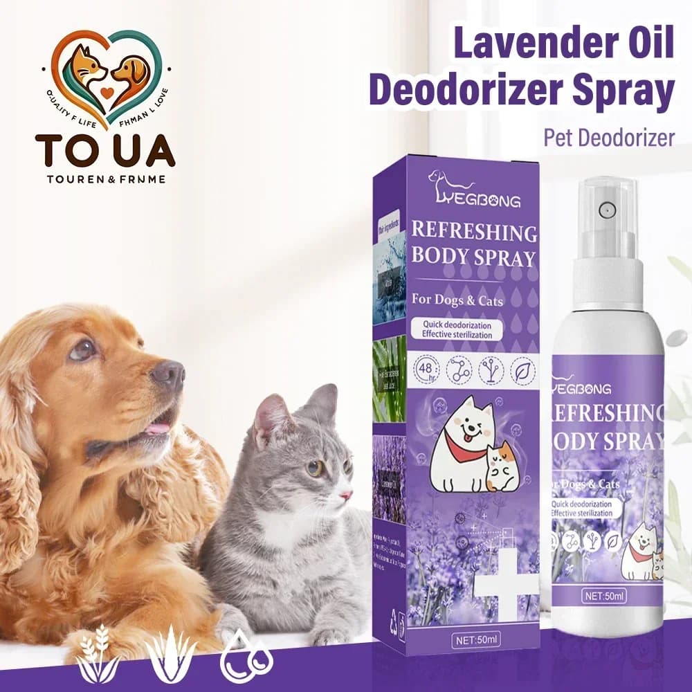 Spray désodorisant pour animaux de compagnie 50ml, parfum pour chien, huile de lavande, Spray désodo