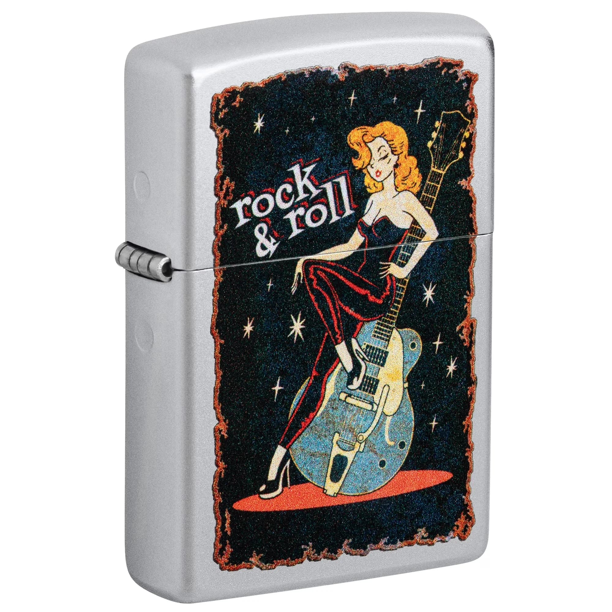Zippo Rock & Roll Girl Guitar Player Chrome Pocket Windproof Collection en boîte