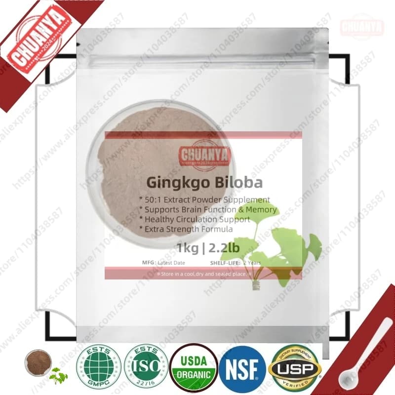 Poudre d'extrait de Ginkgo Biloba 50g-1000g, Emballage personnalisé en sacs par Global Factory Soap 