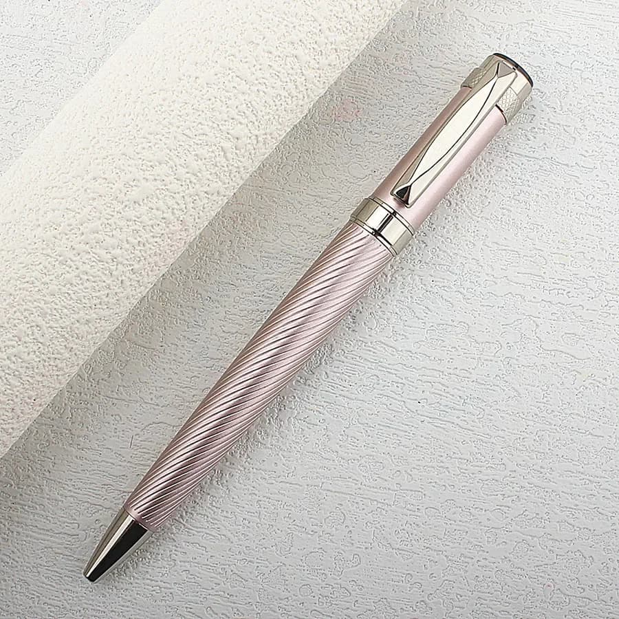 Stylos à bille roulante de luxe pour hommes et femmes, acier inoxydable rose, lignes incurvées, écol