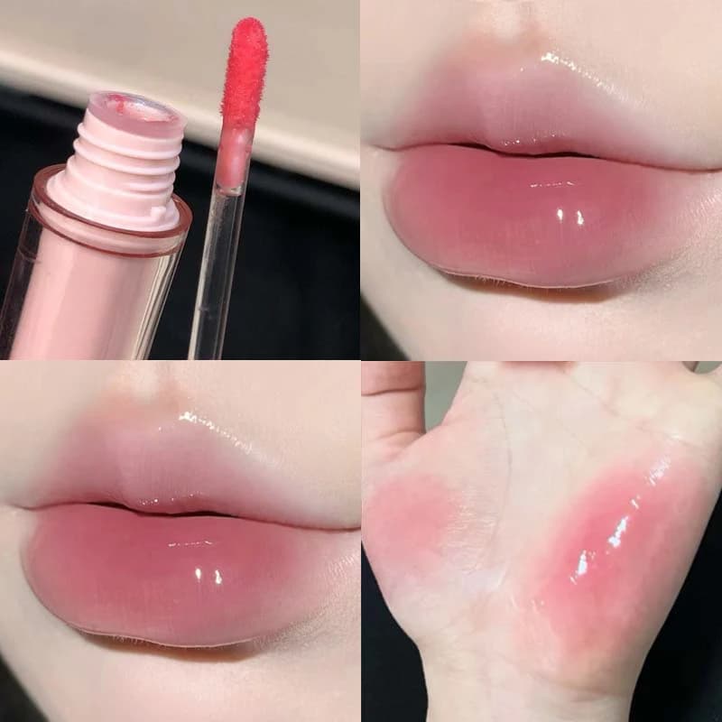 Rose miroir cristal brillant à lèvres maquillage eau verre lèvres glaçure repulpante imperméable gel