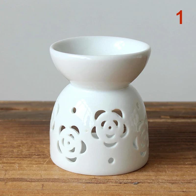 Brûleur d'arôme artisanal en céramique fait à la main, motif de fleurs creuses, Eva d'huiles essenti