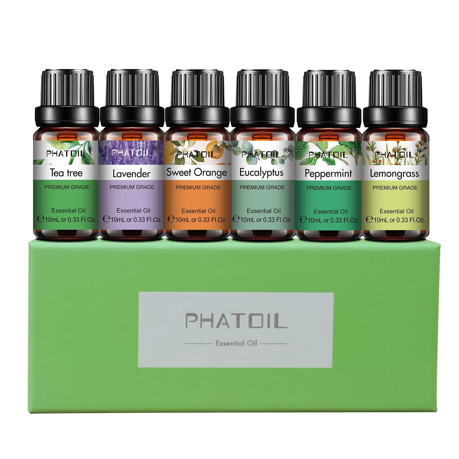PHATOIL – ensemble de 6 bouteilles d'huiles essentielles pour l'aromathérapie, diffuseur-10ml, lavan