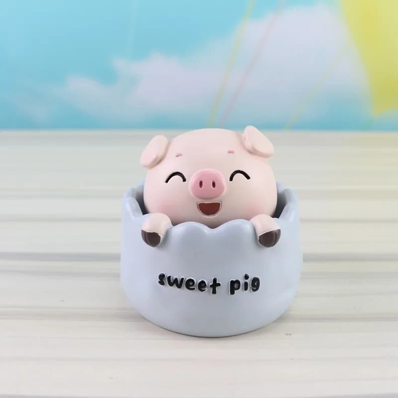 Ornements de voiture secouant la tête de cochon en résine, poupée mignonne, décoration intérieure de