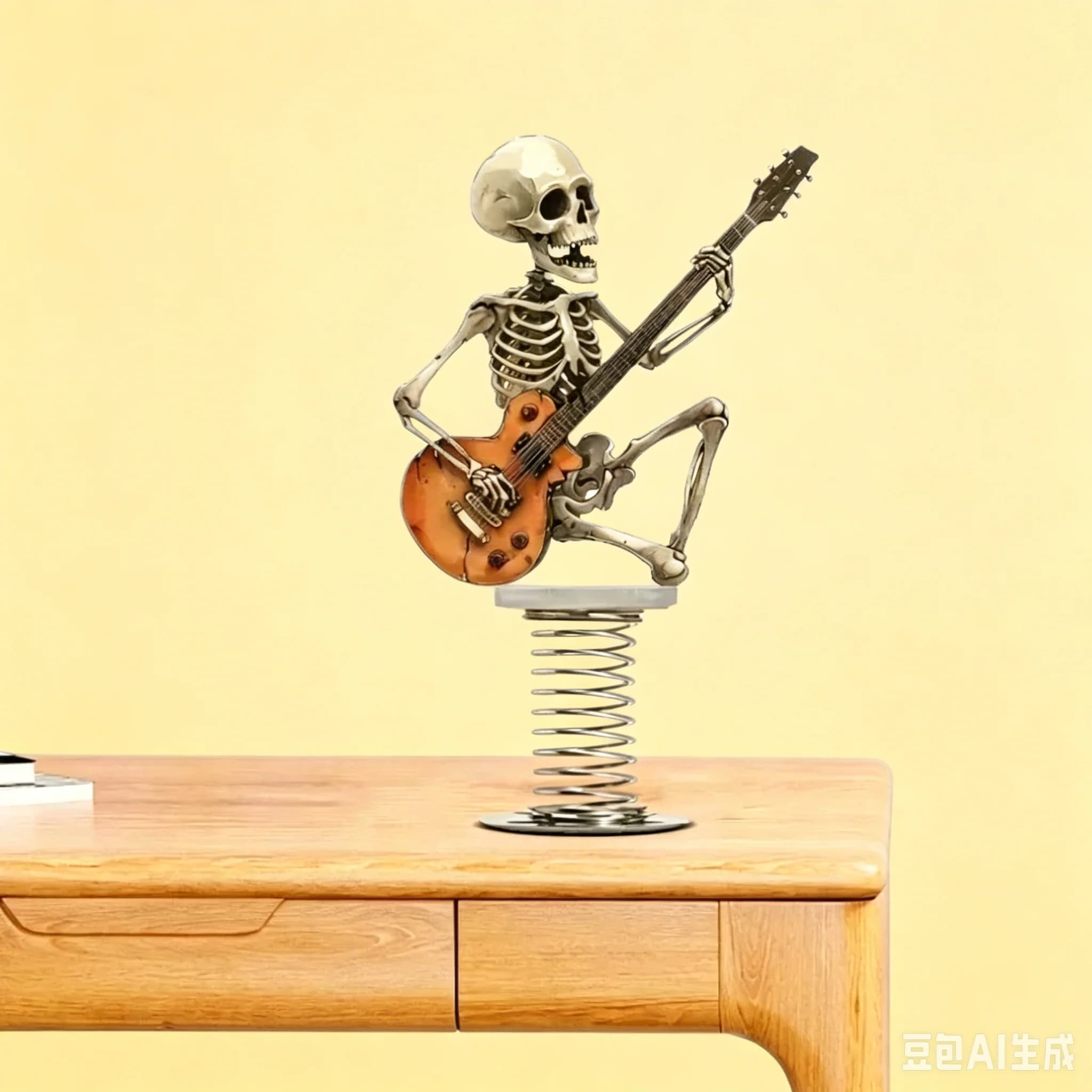 Décoration de voiture créative 2D style rock avec crâne et guitare, petite pièce décorative personna