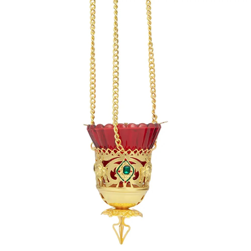 Lampe à huile suspendue chrétienne orthodoxe, lampes à huile Vigil orthodoxe avec tasse en verre rou