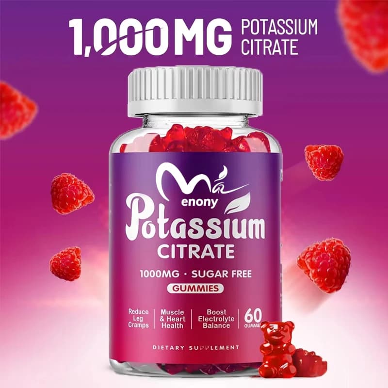 Citrate de potassium 1000 mg de gummies, supplément de potassium pour adultes et hommes, soutient le