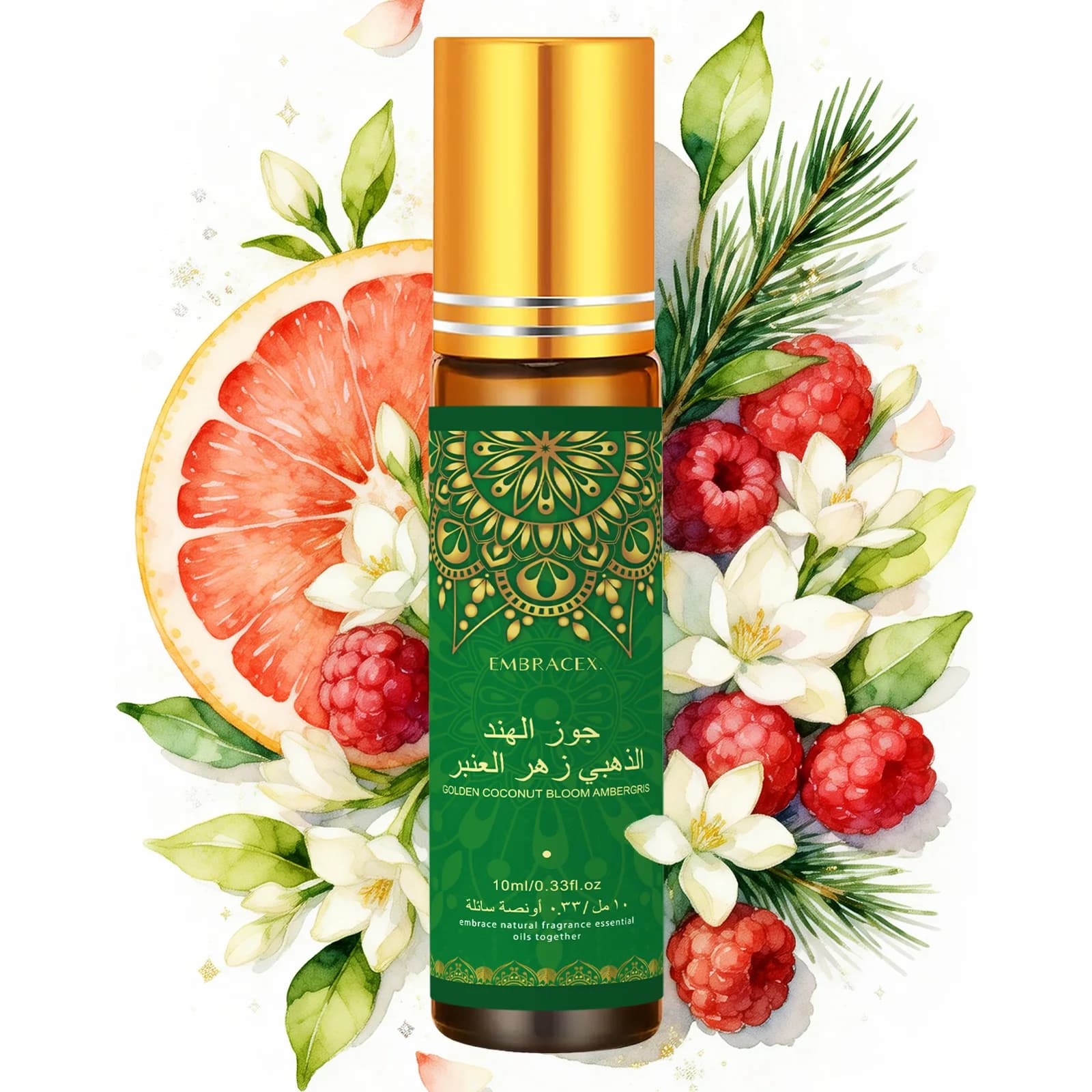 Huile Essentielle 10ml Golden Coconut Bloom Ambergris Eid Al-Adha جوز الهند الذهبي زهر العنبر Roller