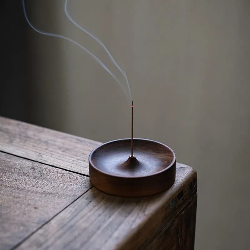 Brûleur d'encens rond en bois massif, fait à la main, pour cérémonie du thé, plateau d'encens d'inté