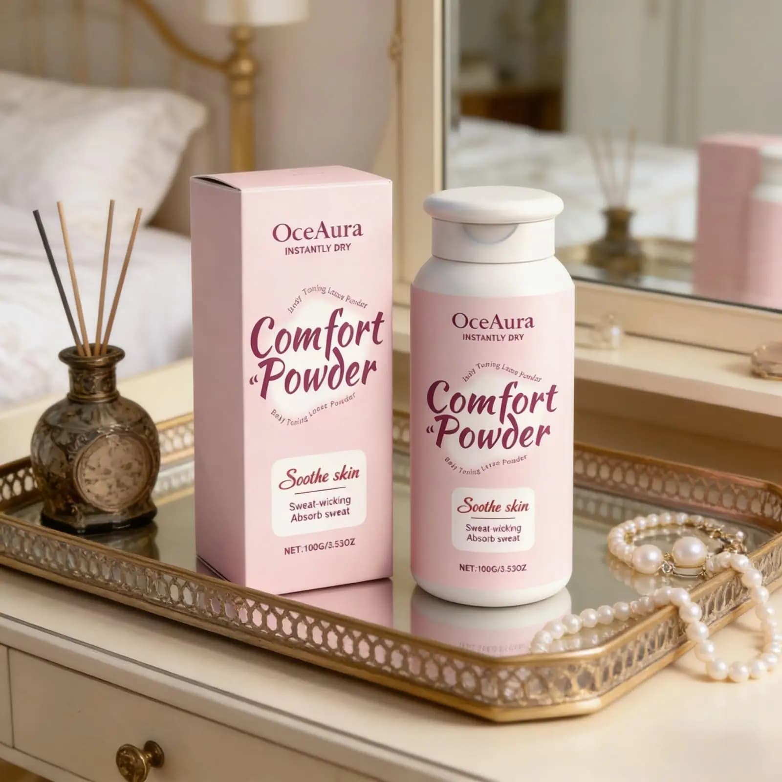 Poudre corporelle parfumée OceAura Comfort Anti-Friction pour Cuisses et Aisselles, Anti-Transpirati
