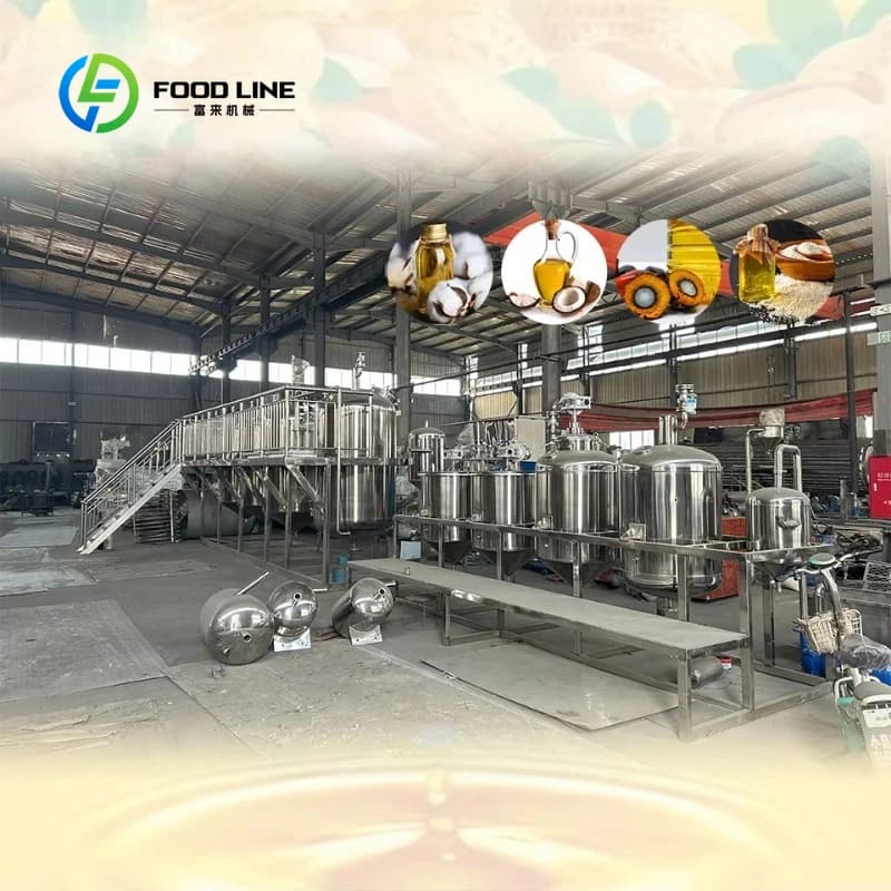 Ligne de production de raffinage d'huile de noix de coco de tournesol brûte raffinée personnalisée é