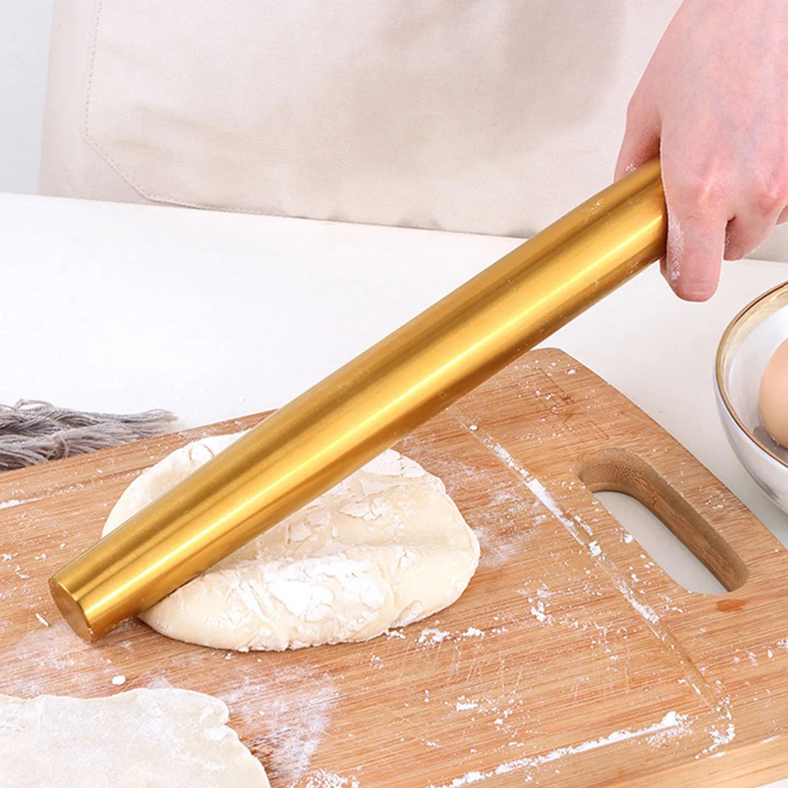 Rouleau à pâtisserie en acier inoxydable doré, outil de boulangerie pour rouler les biscuits, les no