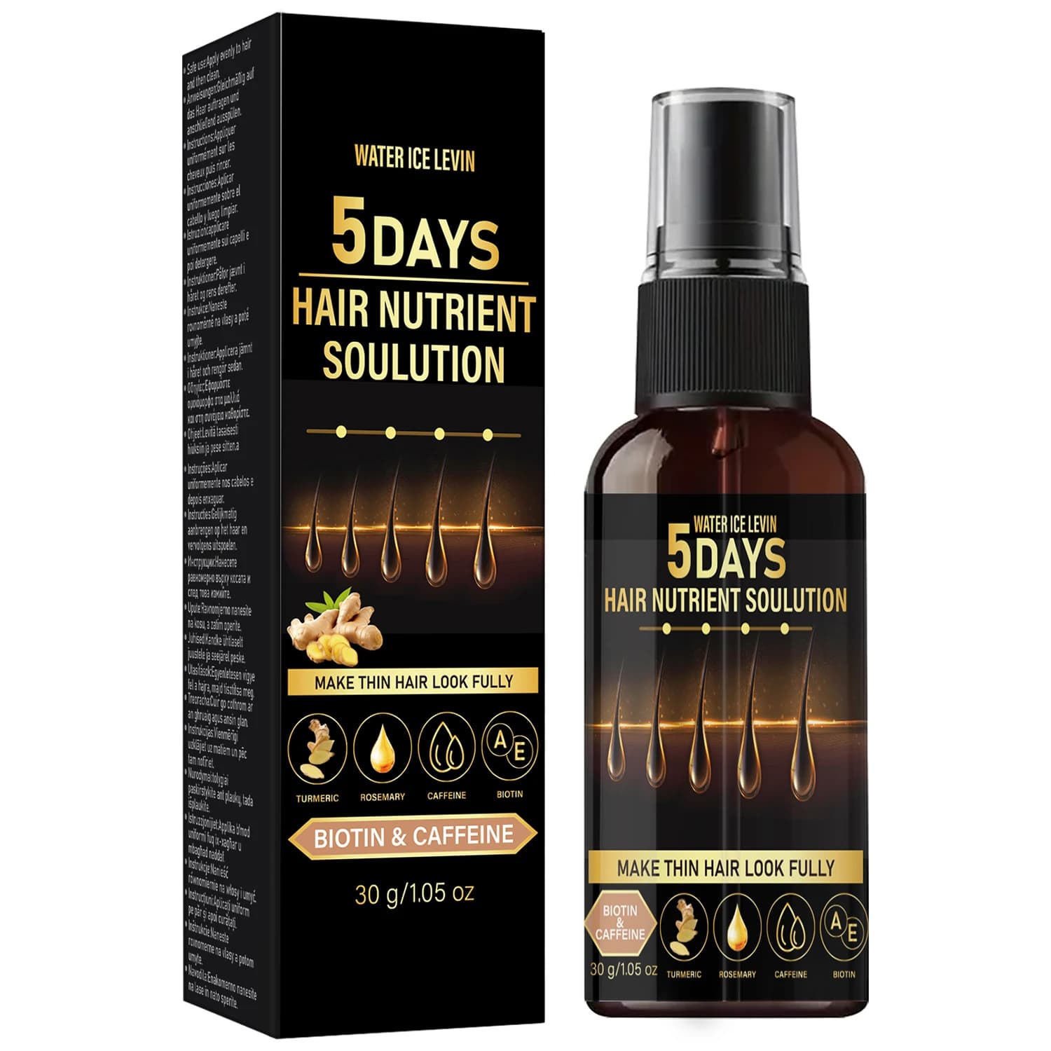 Huile capillaire à la biotine et à la caféine - Infusée à la rosemaine et au curcuma, solution nutri
