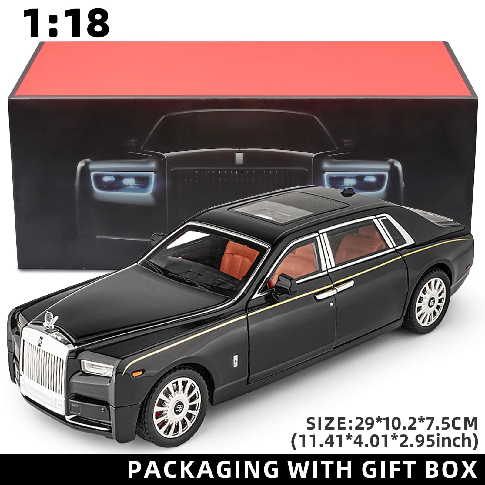 Modèle de voiture Rolls-Royce Phantom 1:18, voiture miniature en alliage de zinc à rétrofriction ave
