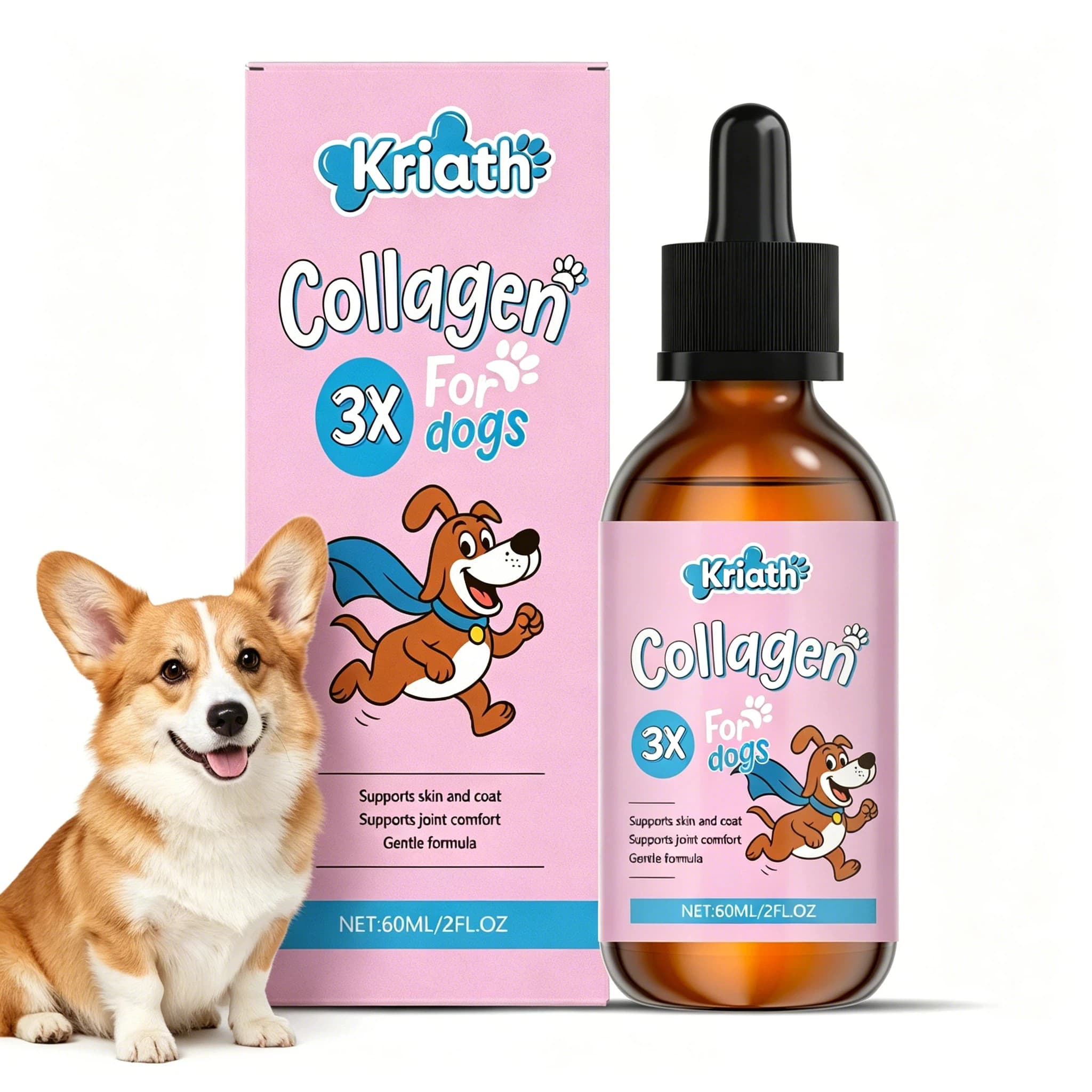 Gouttes de collagène pour chien 60 ml, soutien à la santé des os et des articulations, soin de la pe