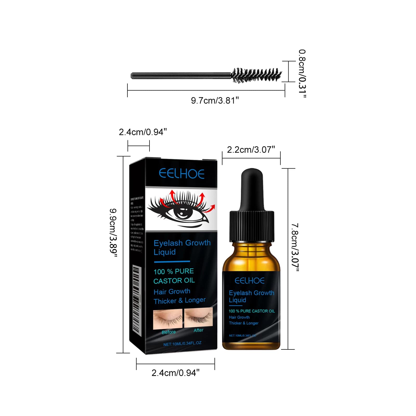Sérum Liquide de Croissance Naturel pour Sourcils et Cils, à l'Huile de Ricin, pour des Sourcils Épa
