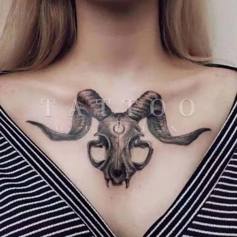 Autocollants de tatouage de crâne de tête de chèvre pour les femmes et les hommes, art de poitrine, 