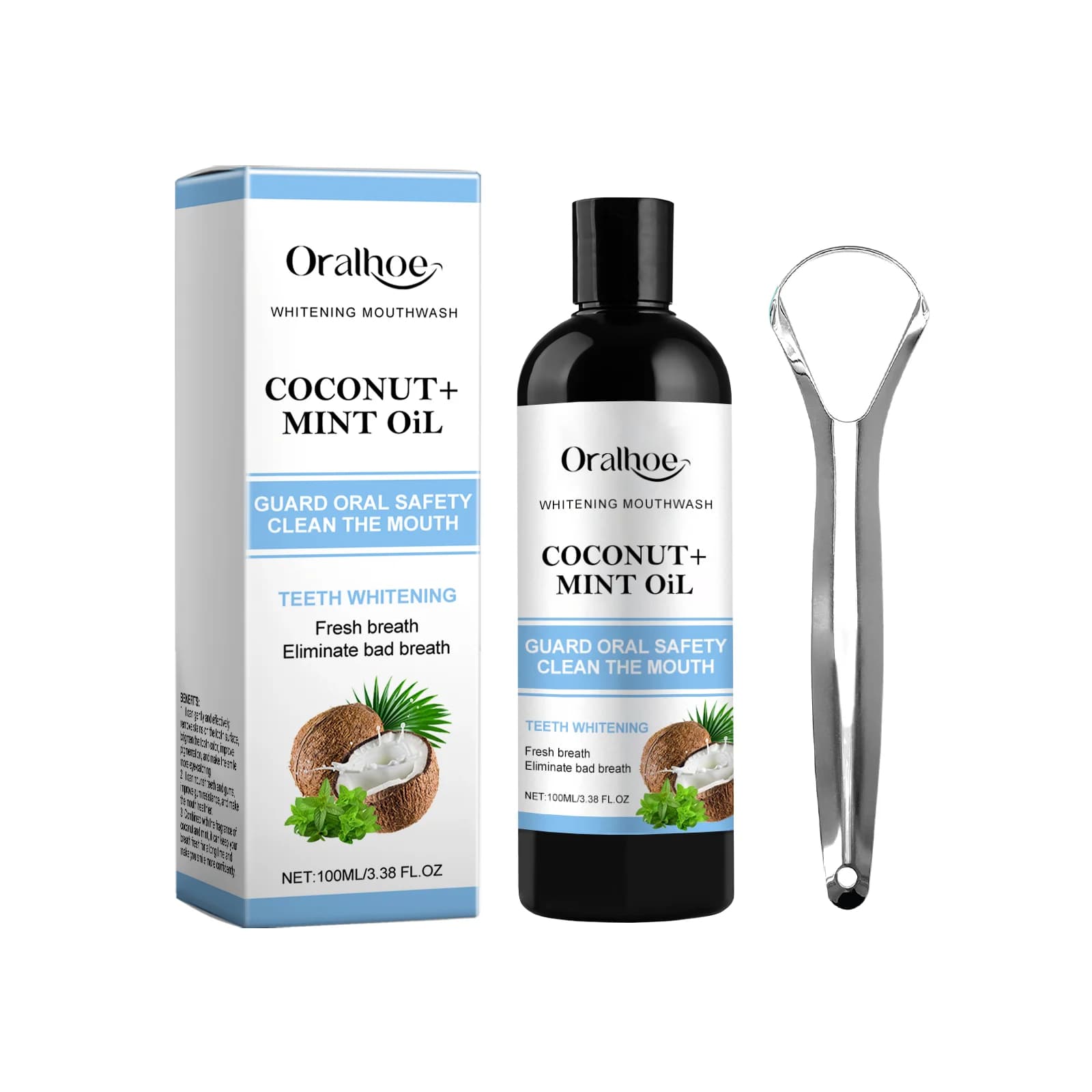 Huile de traction de menthe de noix de coco, rince-bouche rafraîchissante, haleine fraîche, prévient
