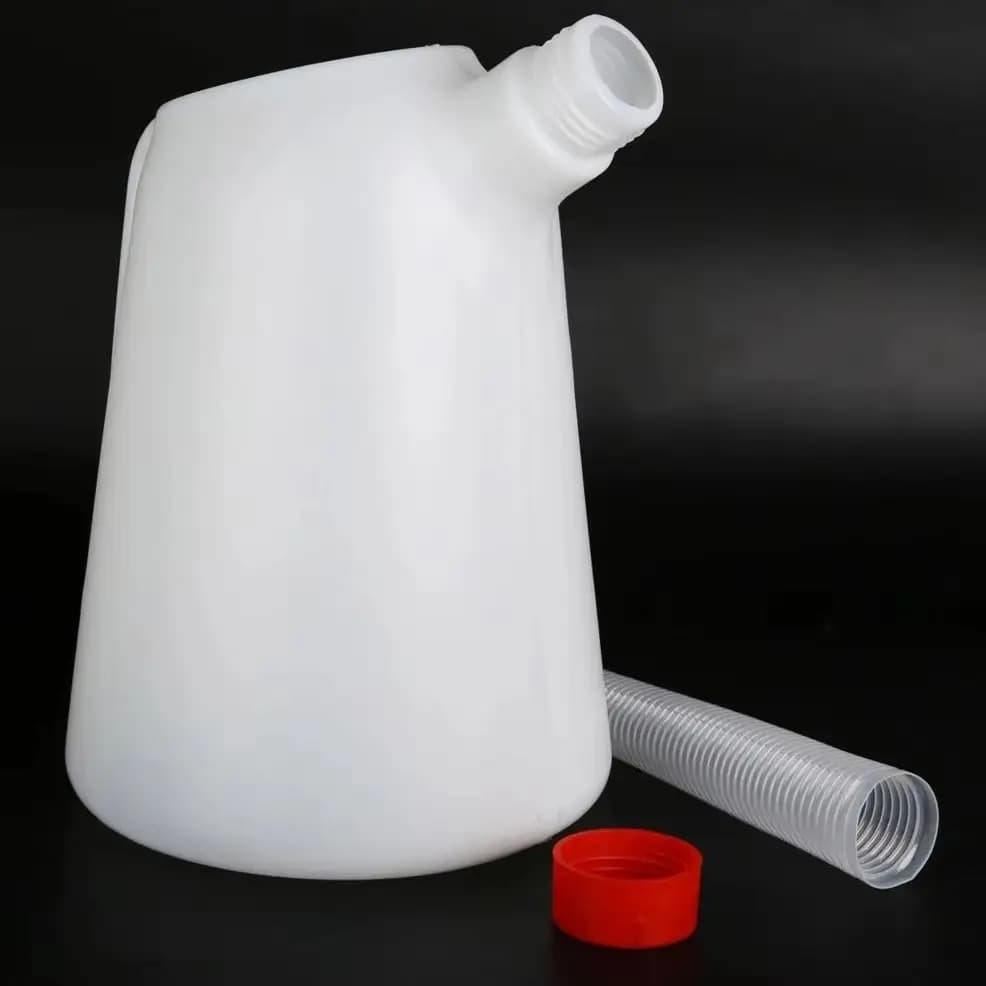 Récipient de mesure d'huile en plastique 1,2-5L avec bec verseur, pot à huile portable pour le rempl