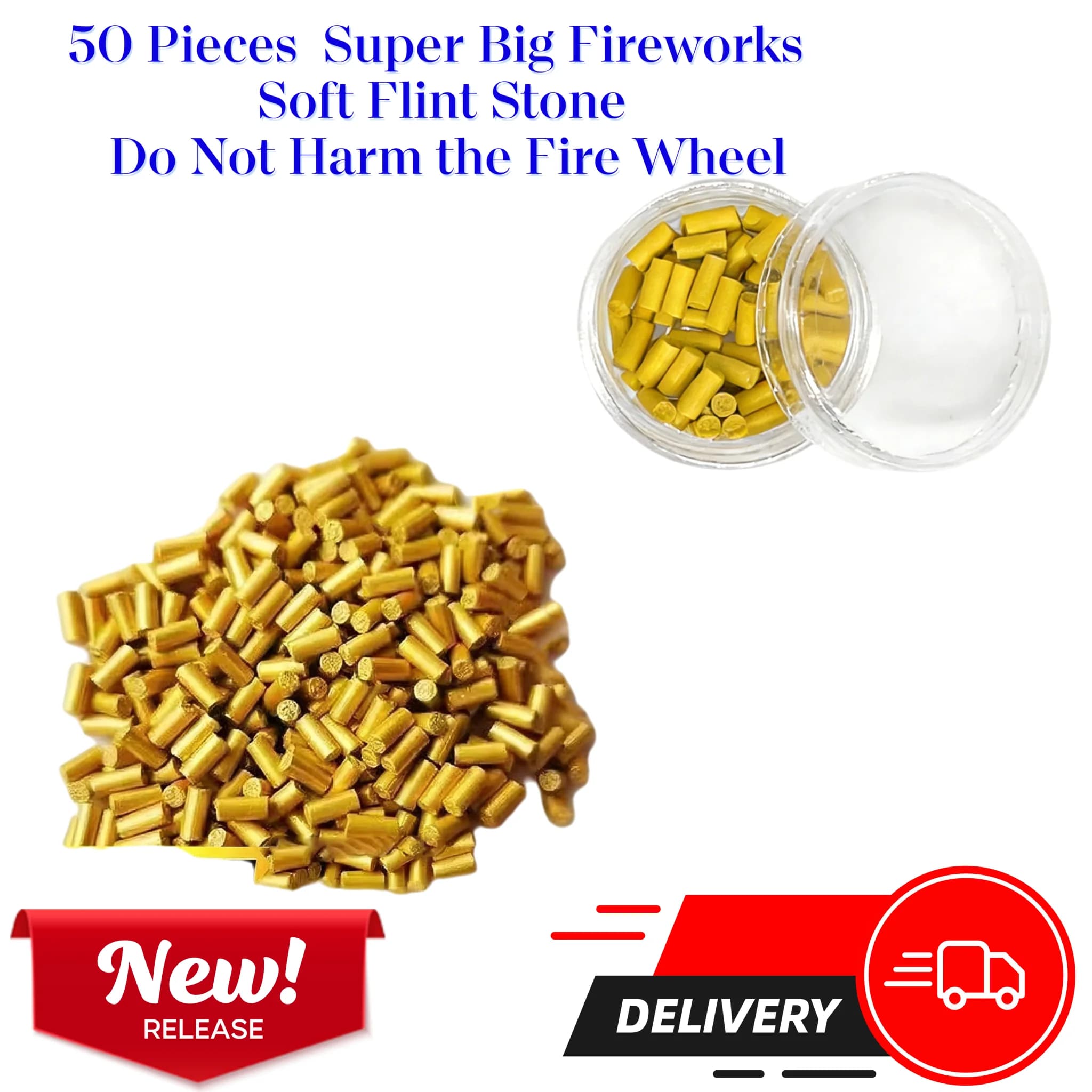 50 pièces/bouteille général 24k or (2.3mm de diamètre de silex) huile essence briquet pierre de sile