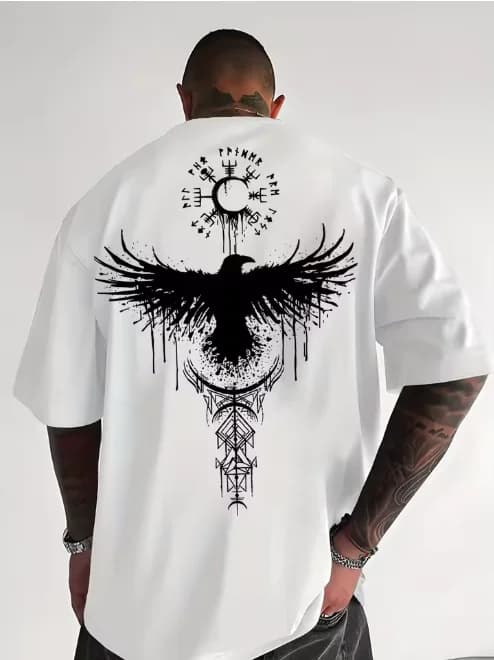 T-shirt graphique Viking Raven Mythologie Nordique en coton pour homme – Décontracté, respirant, idé