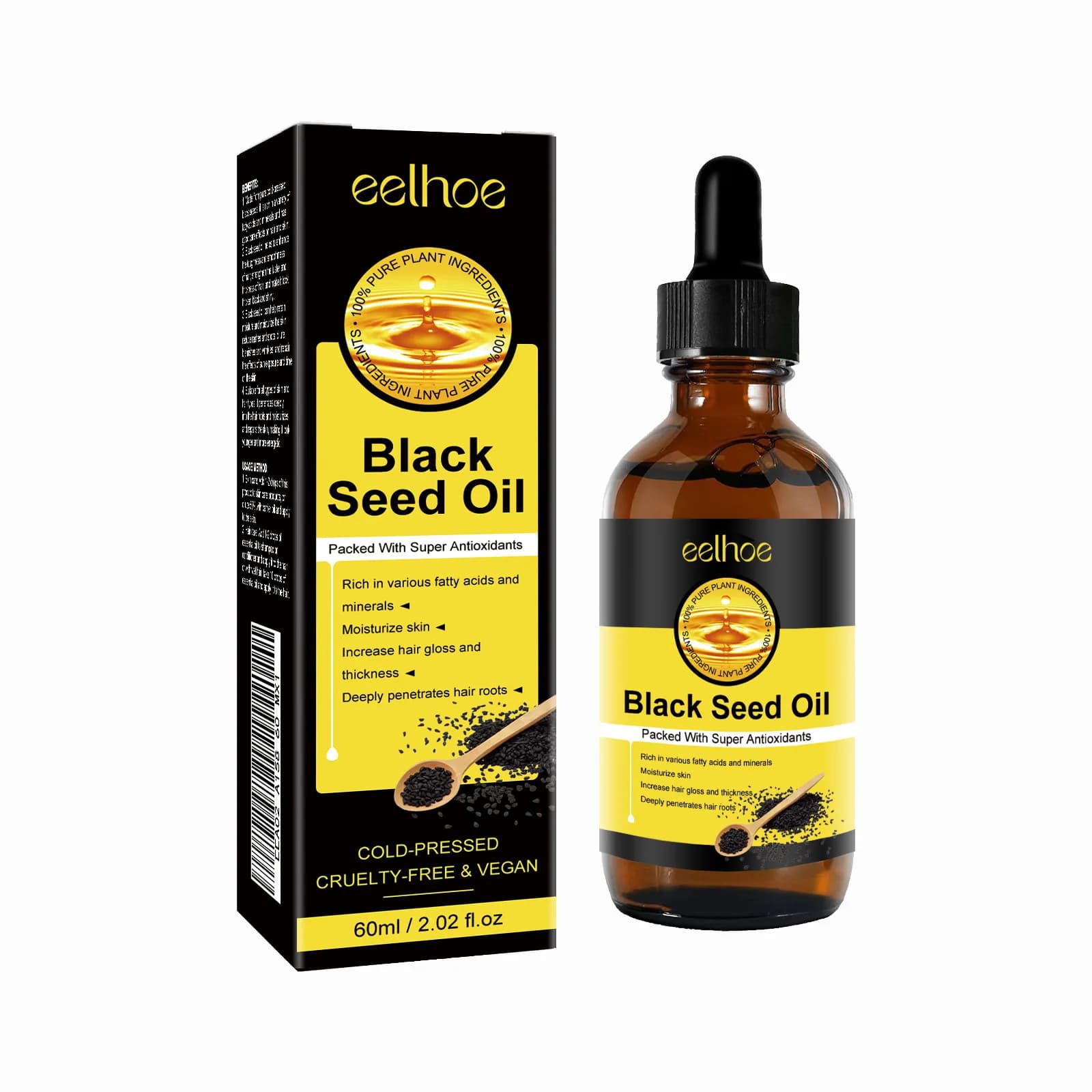 ​ EELHOE huile de graines noires soin du cuir chevelu biologique naturel traitement de la calvitie p
